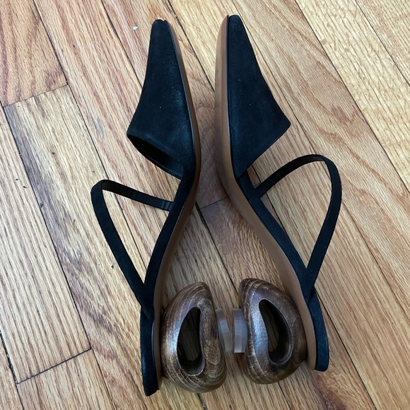 NWOT NEOUS Slip on Sandals Square toe Cross Strap Asymmetric Chunky Kitten Pumps - Picture 4 of 10